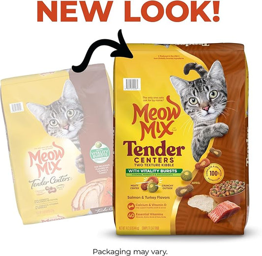 Meow Mix Tender Centers Vitality Bursts, Salmon & Turkey Flavor, Dry Cat Food, 14.2 lb. Bag
