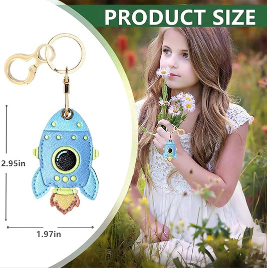 Leather Keychain Holder Case Compatible with AirTag,Cute Protective Cover with Keyring,Anti-Scratch Finder GPS Tracker Case for Wallet Keys,bag,pets,Backpack(Rocket Green)