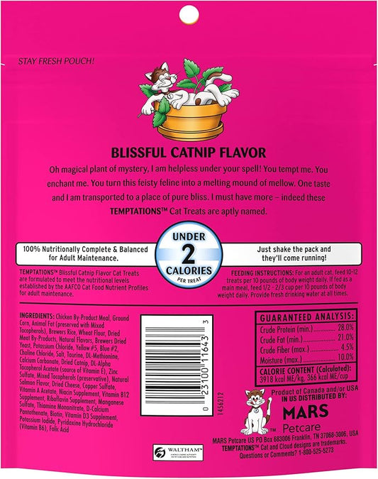 Temptations Cat Treats, Classic Crunchy and Soft Cat Treats, Blissful Catnip Flavor, Catnip Treats, 6.3 oz. Pouch (Pack of 10)