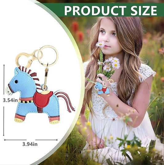 Leather Keychain Holder Case Compatible with AirTag,Cute Protective Cover with Keyring,Anti-Scratch Finder GPS Tracker Case for Wallet Keys,Bag,Pets,Backpack(Horse A)