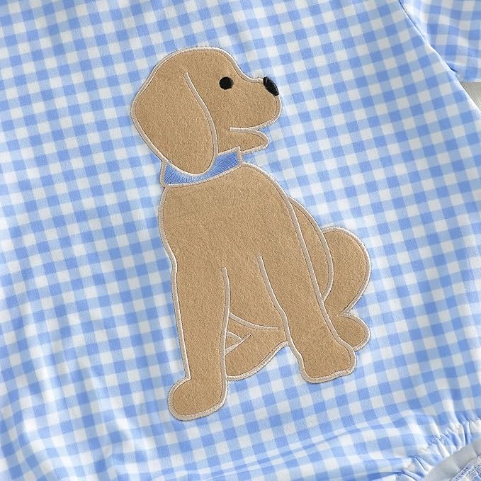 Baby Girl Summer Clothes Dog Bubble Romper Newborn Infant Plaid Onesie Spring Summer Toddler Bodysuit Clothes