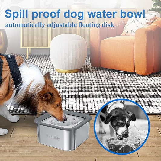 Kactoily 3L No-Spill Dog Water Bowl, Large Capacity Slow-Drinking Pet Water Feeder with Anti-Splash Floating Disk and Non-Slip Base (Square Dog Bowl)