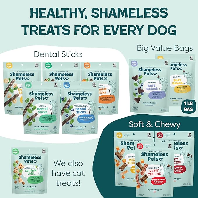 Shameless Pets Soft-Baked Dog Treats, Duck Duck Beet - Natural & Healthy Dog Chews for Digestive Support with Fiber - Dog Biscuits Baked & Made in USA, Free from Grain, Corn & Soy - 1-Pack