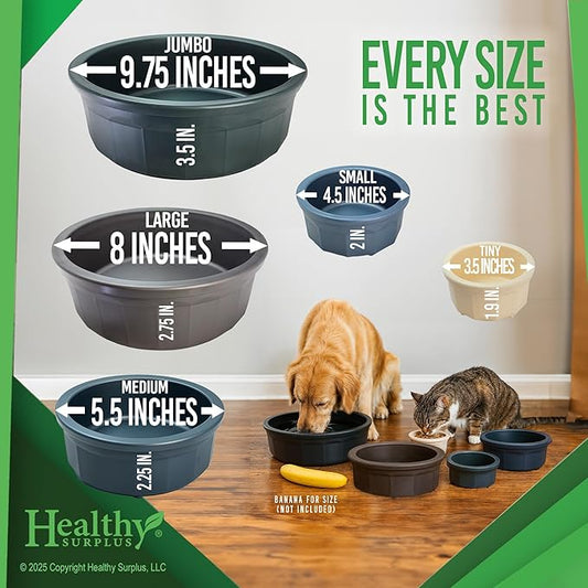 Pet Crock Bowl – Thick Durable Plastic Non-Tip Food & Water Dish for Dogs, Cats & Small Animals - 3.5 Inch Diameter - Indoor/Outdoor – Chew Resistant, Easy Clean (Beige, Tiny 4oz)