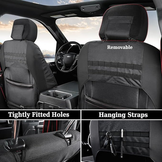 Coverado Front Seat Covers, Waterproof Oxford Seat Protector for Car Seat Cushions for Kids & Dogs, Compatible with 2015-2026 Ford F150 & 2017-2026 Ford F250 F350 F450 (Black, 2PCS)
