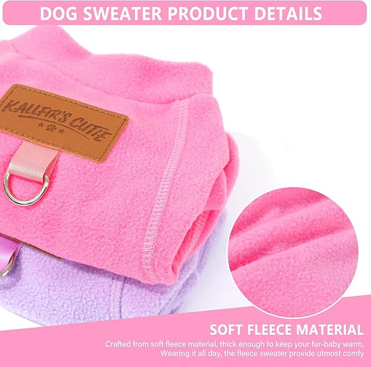 2 Pieces Dog Sweaters with Leash Ring Fall Fleece Dog Clothes for Small Dogs Girl Boy Winter Warm Pet Pullover Sweatshirt Puppy Sweater Outfit Clothing, XS, Pink and Purple