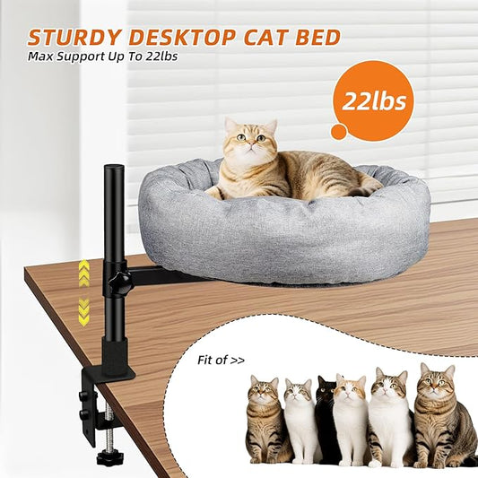 Desk nest cat Bed,cat Bed for Desk Attachment with Soft and Thick Cushions ,Rotation & Adjustable Height -Cats Up to 45 lbs (Grey) ,Cat Bed Desk attachmen for Home Office