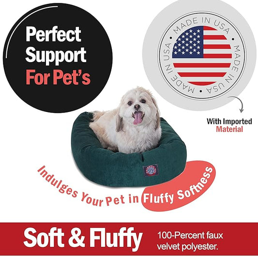 Majestic Pet 24 Inch Micro Velvet Calming Dog Bed Washable – Cozy Soft Round Dog Bed with Spine for Head Support - Fluffy Donut Puppy Mat 24x19x7 (inch) Small – Marine (2025)