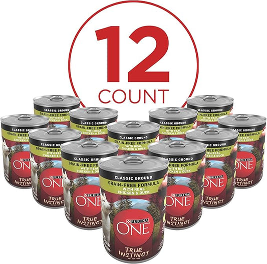 Purina ONE Wet Dog Food True Instinct Classic Ground Grain-Free Formula With Real Chicken and Duck High Protein Dog Food - (Pack of 12) 13 oz. Cans