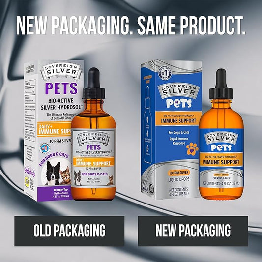 Sovereign Silver Pets Immune Support - Colloidal Silver, Bio-Active Silver Hydrosol, for Dogs and Cats 10 ppm, Liquid Dropper, 4 Fl Oz, (118 mL)