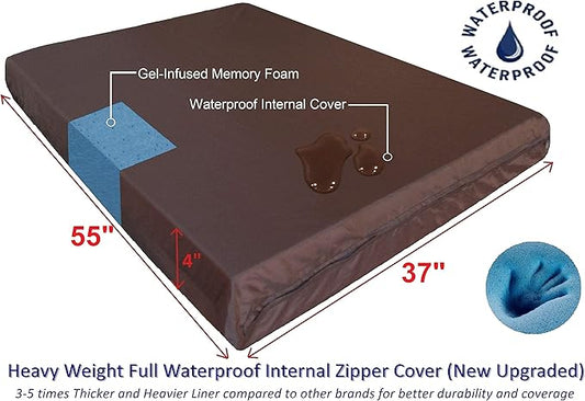 Dogbed4less Luxury XXL Orthopedic Memory Foam Dog Bed for Extra Large Dogs with Durable Waterproof Internal Case, Removable Washable Denim Cover and Bonus Pet Bed Spare Cover, 55X37X4 Inches, Blue