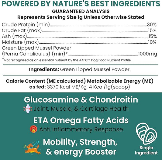 Green Lipped Mussel for Dogs - 2.12 oz of Green Lipped Mussel Powder for Dogs - Good for Joint and Ligament Health - Made in The USA