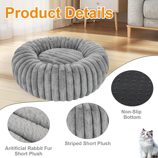 Washable Extra Large Dog Bed,Calming Anti Anxiety Round Donut Dog Bed,Fluffy Puppy Beds for Small Dogs,Cute Kitten Cat Beds for Indoor Cats,Anti-Slip Comfort Pet Beds for Extra Large Size(Grey,XXL)