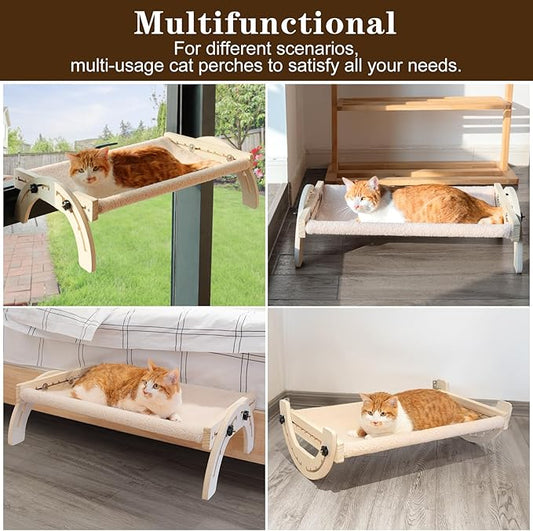 XiaZ Cat Bed Cats Hammock Indoor Cat Bed for Window Wall Shelves Adjustable 50LB Bearing Wooden Frame W/Detachable Washable Cushion Perfect for Bird Watching Sunbathing S 19 * 16 * 8in