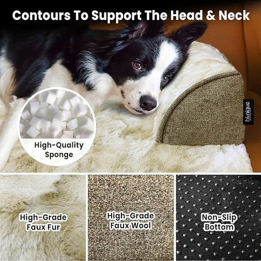 Calming Extra Large Dog Couch Bed, 45 x 37 inch Waterproof Removable Pet Mat Couch Cover for Furniture Protector, Non-Slip Fluffy Pelsbarn Dog Bed for Couch, Sofa, Car - Tie-Dye Khaki