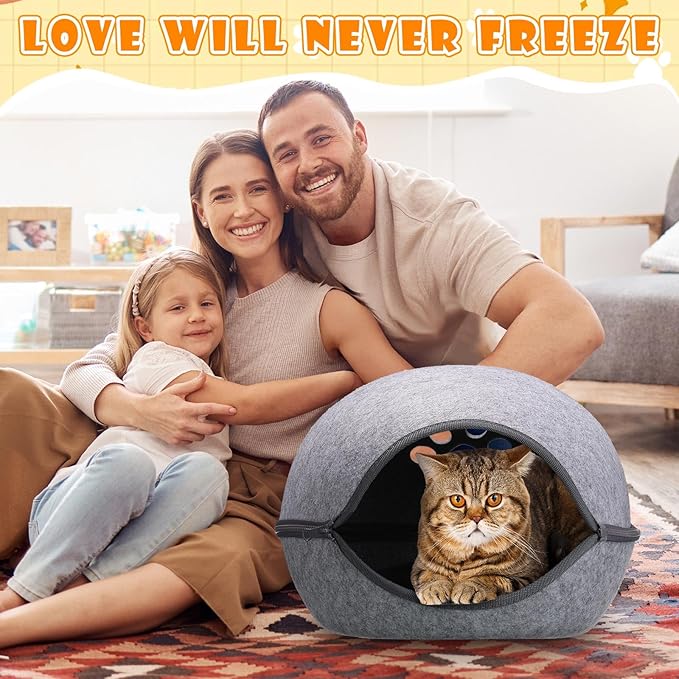 Beeveer Heated Cat Bed, Indoor Heated Cat Cave, Warmer Thermal Pet Bed with Removable Waterproof Heater for Kitty Small Dogs Gray (18.1 x 15 x 9.8 Inches)