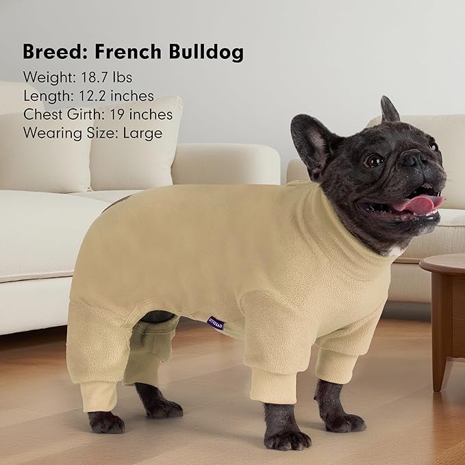 cyeollo XXL Dog Pajamas, Fleece Dog Pjs Thermal Doggie Onesie Soft Stretchy Sweaters for Medium to Large Dogs Winter Dogs Coat Pet Jammies Doggie Clothes Female & Male, Beige 2XL