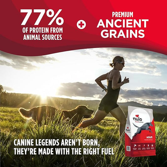 Nulo Frontrunner Dry Dog Food - Adult High-Protein Beef, Barley & Lamb Recipe, Natural Kibble with Ancient Grains, Probiotics, Taurine, Omega 3 for Small, Medium and Large Breeds, 25lb Bag