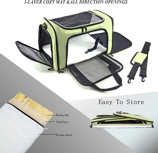 Soft Sided Carrier for Small Medium Cats Dogs ,Removable Pad Collapsible Travel Pet Carrier Large Green