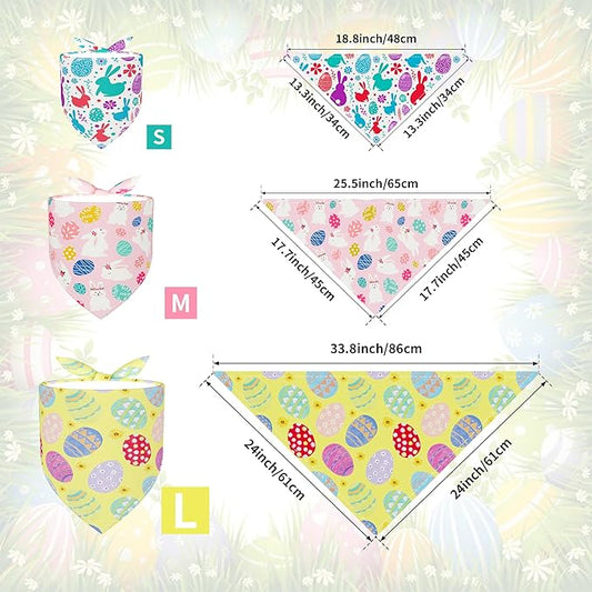 Easter Dog Bandanas for Medium Dog Breed 7 Pcs Hemming Seam Edge Polyester Dog Bandana Adjustable Dogs Scarves Grooming M