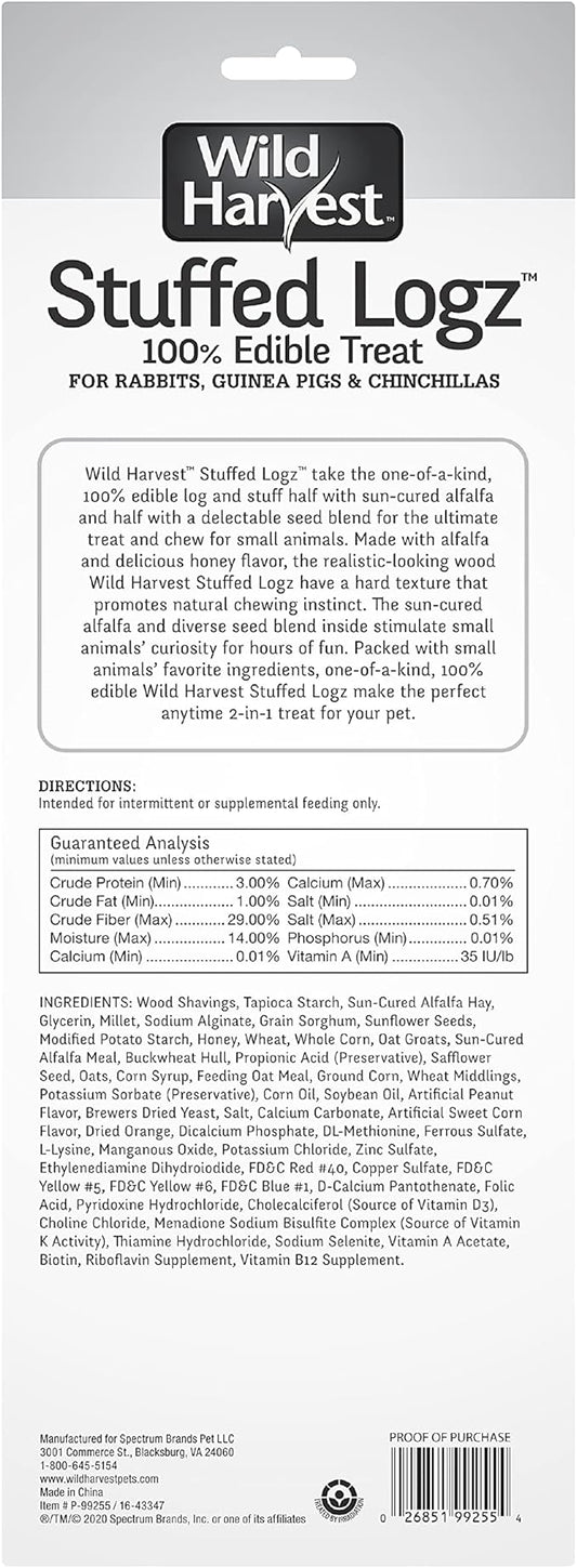 Wild Harvest Stuffed Logz 6 Count, Edible Treat for Rabbits, Guinea Pigs and Chinchillas, Artificial Peanut Butter Flavor (P-99255-1)
