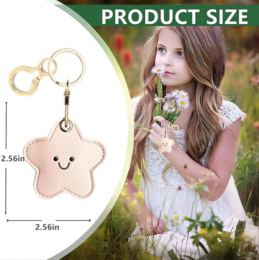 Leather Keychain Holder Case Compatible with AirTag,Cute Protective Cover with Keyring,Anti-Scratch Finder GPS Tracker Case for Wallet Keys,bag,pets,Backpack(Pink Star)