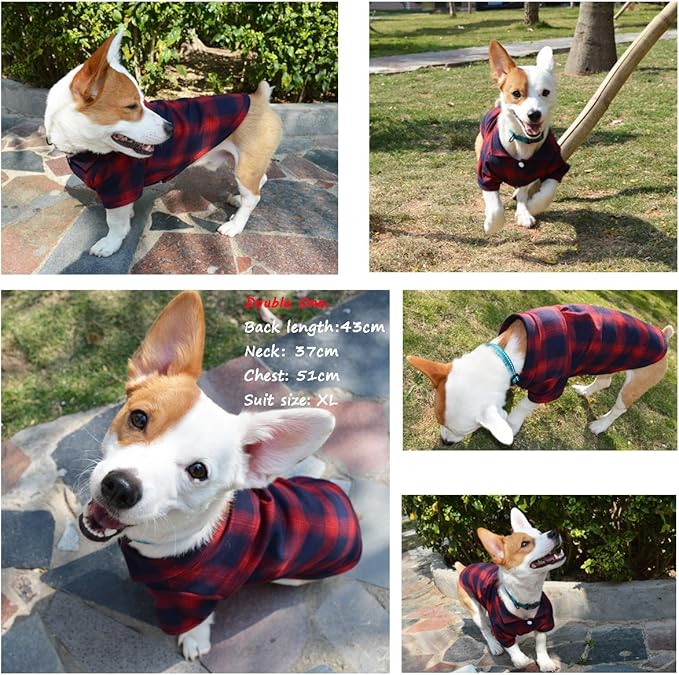 Koneseve Dog Shirt Pet Plaid Clothes T-Shirt Sweater Breathable for Medium Large Dog Cat Puppy Adorable Casual Cozy Halloween Thanksgiving Christmas Costumes (Red; 4XL)