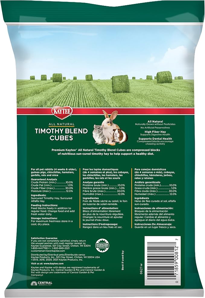 Kaytee Timothy Hay Blend Cubes for Pet Rabbits, Guinea Pigs, Chinchillas, and Other Small Animals, 1 Pound