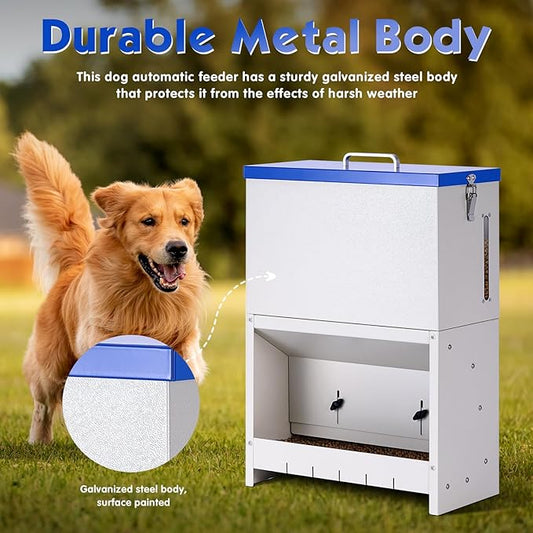 Automatic Dog Feeder Large Breed, Outdoor and Indoor Dog Food Dispenser, Large Capacity Automatic Gravity Feed Dispenser Suitable for Small, Medium, and Large Dog Breeds (Blue)