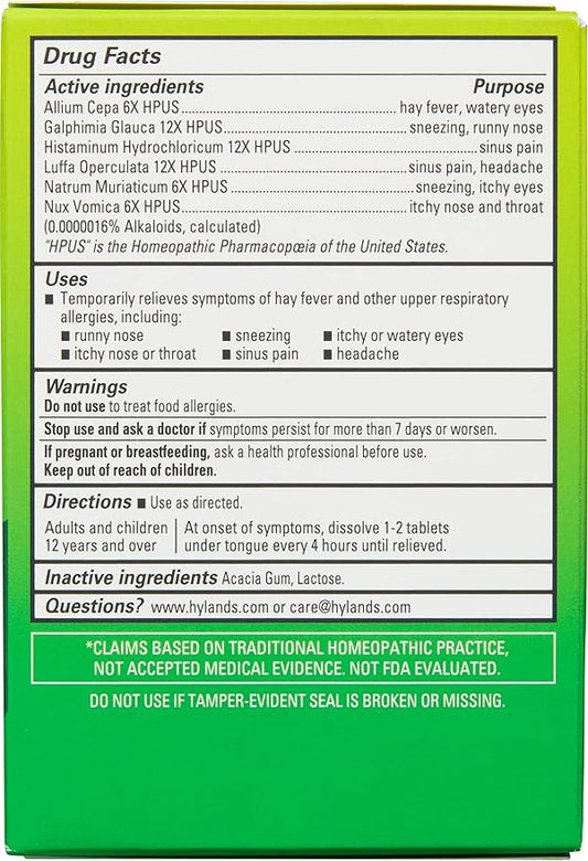 Hyland's Indoor and Outdoor, Non Drowsy Seasonal Allergy Relief Pills, For Sneezing, Runny Nose, Itchy and Watery Eyes, Nose or Throat, Safe and Natural, Quick Dissolving Tablets, 60 Count
