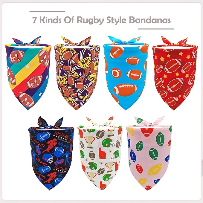 7 PCS Football Dog Bandanas for Small Dogs Stitching Edge Dog Bandana for Puppy Doggy Print One Side Scarves Game Day Grooming S