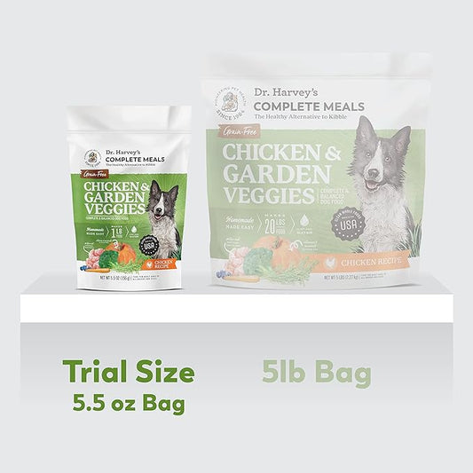 Dr. Harvey's Chicken & Garden Veggies Dog Food, Grain-Free Dehydrated Food for Dogs with Freeze-Dried Chicken, Trial Size (5.5 Oz)