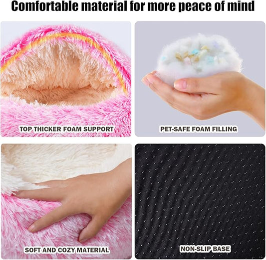 FORMYCATIE Cat Beds for Indoor Cats,Cat Cave for Puppy and Kitty,Calming Small Dog Bed for Small Dogs with Cover Cave,Cozy Warming Fluffy Washable Anti-Slip Pet Sleeping Bag (20 * 20inch,Pink)