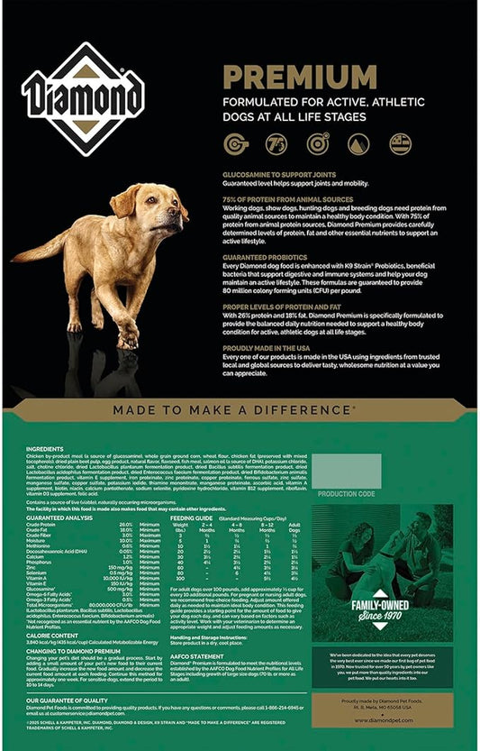 Diamond Premium All Life Stages Dry Dog Food 26/18 for Active, Athletic & Sporting Dogs 6lb Bag