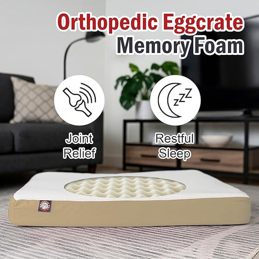 Majestic Pet 48x34x3 Inch Khaki Orthopedic Memory Foam Rectangle Dog Bed – Large Size Crate Dog Bed for Dogs with Joint Pain, Arthritis – Durable Pet Mattress with Egg Crate Foam, Washable Cover