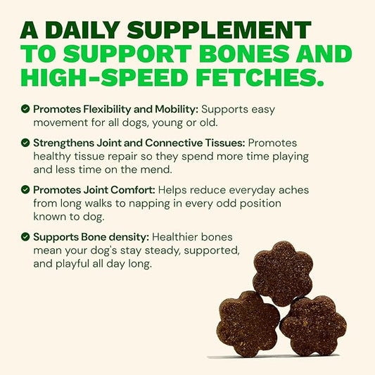 Get Joy Mobility Chew, Hip & Joint Supplement for Dogs, Vet Recommended Soft Daily Activity & Flexibility Support with Glucosamine, MSM & Green-Lipped Mussel, Made in USA, 90 Count