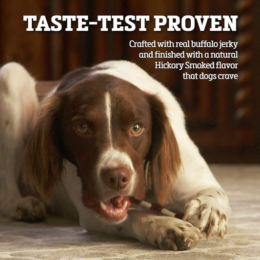 Buffalo Range Rawhide Jerky Kabobs, Jerky Dog Treat, Grass-Fed Buffalo Rawhide Chews, Healthy Dog Treat, Meat Kabob, Puppy Chews, No Added Fillers or Dyes, Hickory Smoked Flavor, 18 Count
