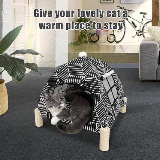 Pozico Portable Cat Tent Bed – Foldable Indoor Tent Bed for Cats & Small Dogs, Washable Cushion, Cozy Hideaway for Kittens & Cats, Easy Assembly & Travel