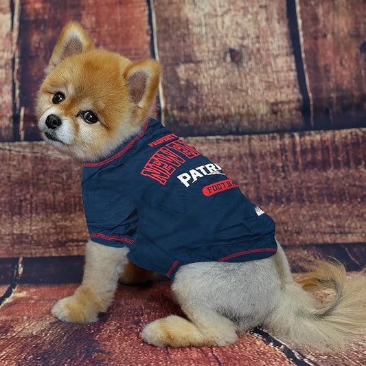 NFL New England Patriots Dog T-Shirt for Pets, Size Small. Officially Licensed Pet Shirt with Team Logo, Soft Stretchable Comfort Fit Apparel for Dogs & Cats