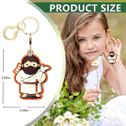 Leather Airtag Keychain Case Holder,Cute Protective Apple Air Tag Cover with Key Ring,Anti-Scratch Hidden Finder GPS Tracker Case for Wallet Keys,Bag,Pets,Backpack(Je sus)