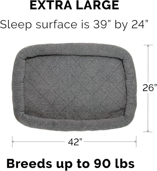 Furhaven Dog Bed for Large Dogs, 100% Washable, Sized to Fit Crates - Sherpa Fleece Bolster Crate Pad - Gray, Extra Large/XL, 42.0"L x 26.0"W x 3.0"Th