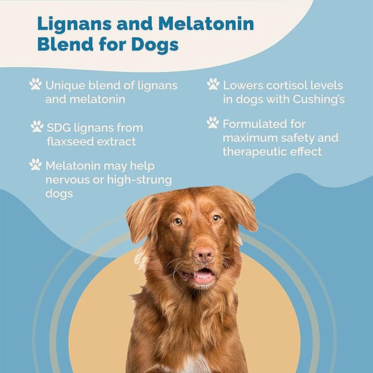 PranaPets Lignans & Melatonin Blend Naturally Aids in Relieving Symptoms of Cushing's Disease in Dogs | Helps Promote Healthy Adrenal Balance & Overall Well-Being | 1 MG Melatonin, 10 MG Lignans