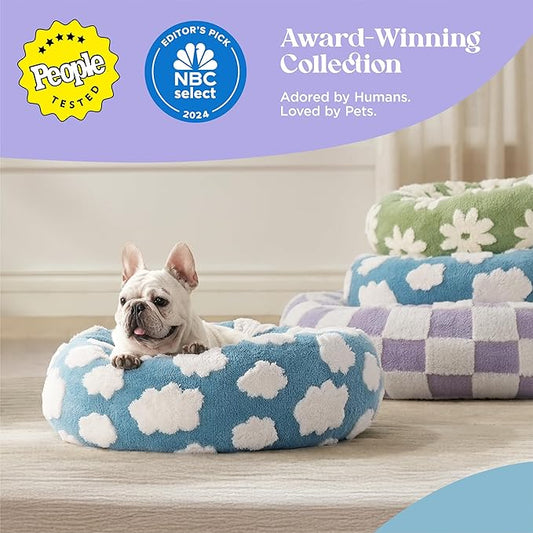 LE SURE Donut Small Dog Bed - Round Cat Beds Indoor Anti-Anxiety Calming Present for Pets, Washable Cute Modern Beds with Jacquard Shaggy Plush & Anti Slip Bottom,23 Inch, Brwon