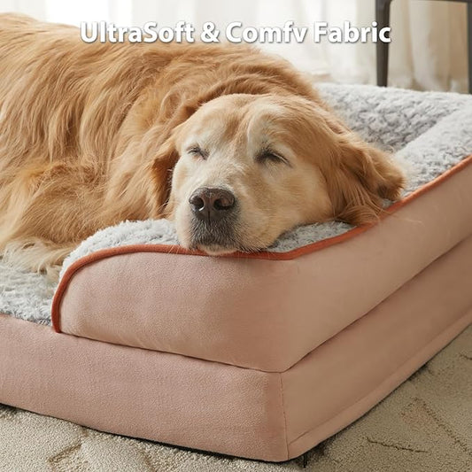 LEXTRO Orthopedic Dog Bed for Extra Large Dogs, Egg Crate Foam Bed for Extra Large Dogs, Equipped with Removable Waterproof Pillow Cover and Anti-Slip Bottom, Pet Bed