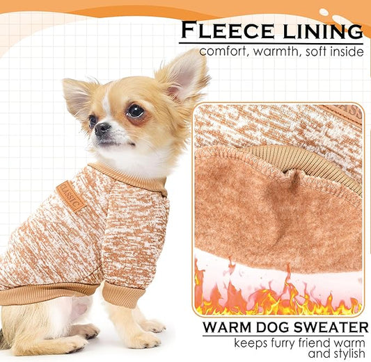 2 Pack 3.6-5.5lbs Dog Sweaters for Small Dogs Fall Dog Clothes Male Female Winter Fleece Puppy Sweaters Warm Pet Outfit for Yorkie, Chihuahua, Bulldog, Dachshund, Pug,XS