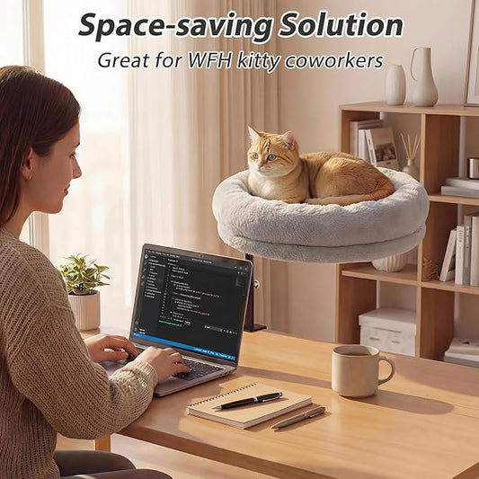 Sunhoo Cat Desk Bed 360° Rotating Height Adjustable Desktop Mount Hammock Kitten Perch Easy Setup Kitty Nest Table Clamp-on Attachment for Indoor Cats Washable 17" Diameter Hold Up to 40lbs(Grey)