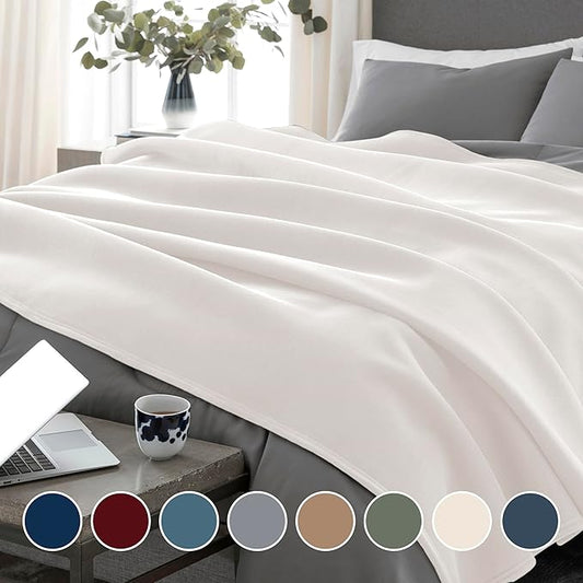 Vellux Queen Size Blanket - All Season Luxury Warm Micro plush Lightweight Thermal Fleece Blankets - Perfect For Couch Bed Sofa - Breathable Bed Blankets Queen Size - Hotel Quality (90x90 Inch, Ivory)