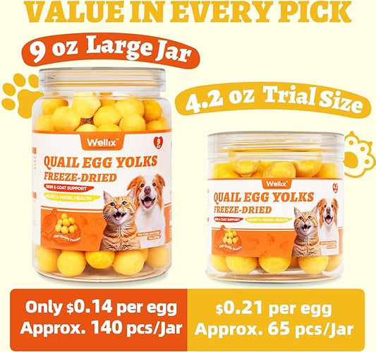 Wellix Freeze-Dried Treats for Dogs and Cats - Quail Eggs Flavor Healthy Cat Treats 4.2oz, High-Protein Freeze Dried Cat Treats for Skin&Coat Health - Delicious Training Snacks for Pets