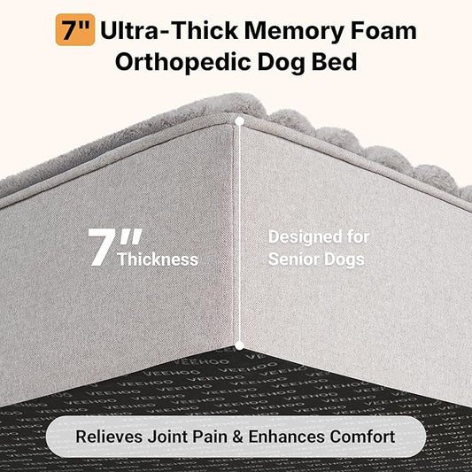 Veehoo Orthopedic Dog Bed for Large Senior Dogs, 7 Inch Thick XXL Memory Foam Dog Bed with L Shaped Bolsters, Orthopedic Pet Couch with Waterproof Liner & Removable Washable Cover, 52"x36"x7"