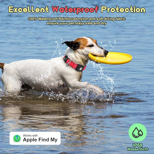 GPS Dog Collar Tracker 2-in-1,Reflective Waterproof Pet Collar,iOS-Only,No Monthly Fees,Unlimited Range,Ideal for Dog Tracking pet Tracker,for Small Medium Large Dogs(S (12.6"-16.5"), Red)